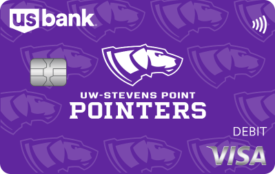 Tarjeta 3. Diseño de tarjeta de débito Visa de la universidad University of Wisconsin Stevens Point.