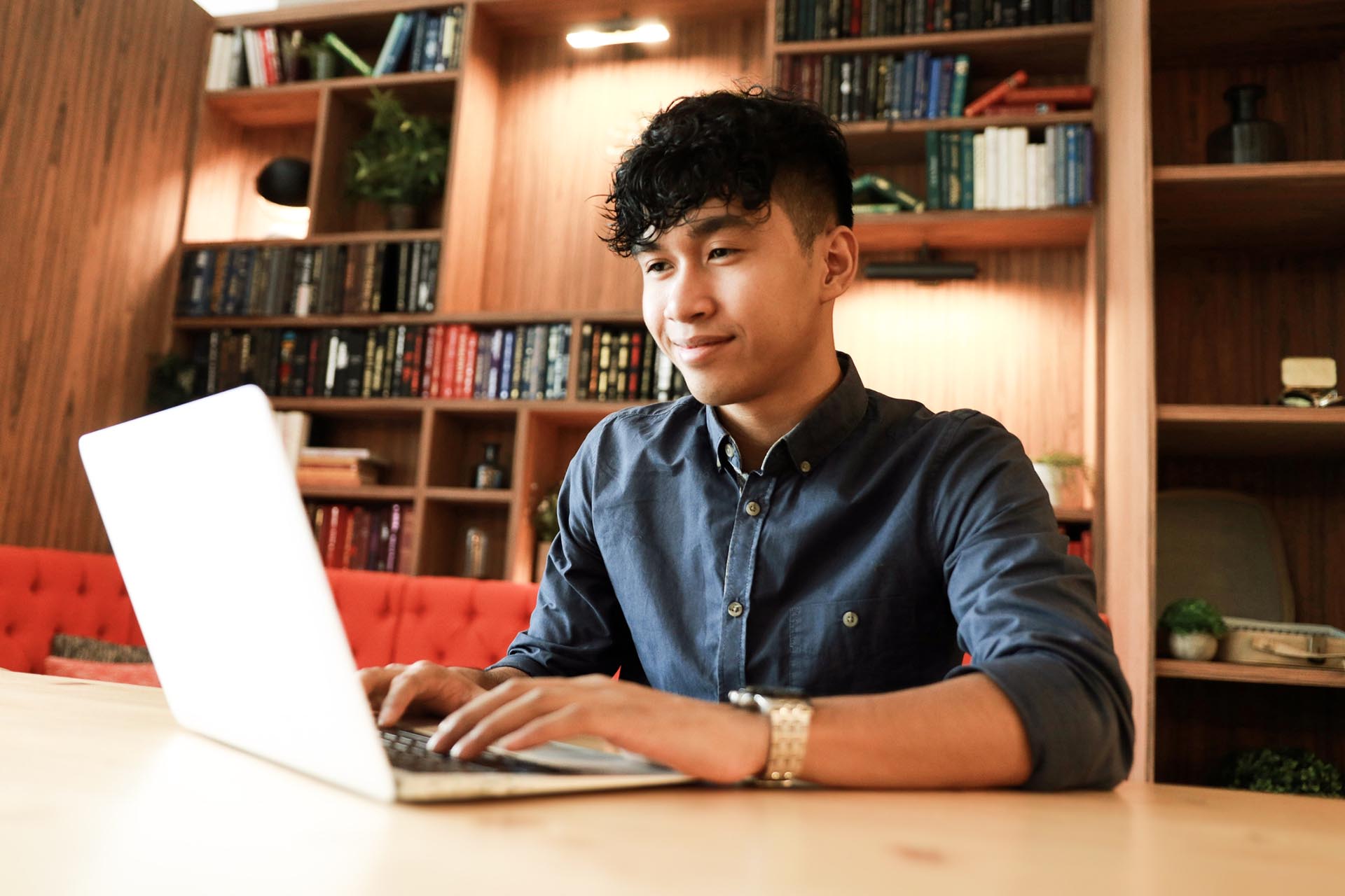 man looking at computer