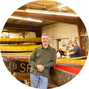 Man in his canoe warehouse