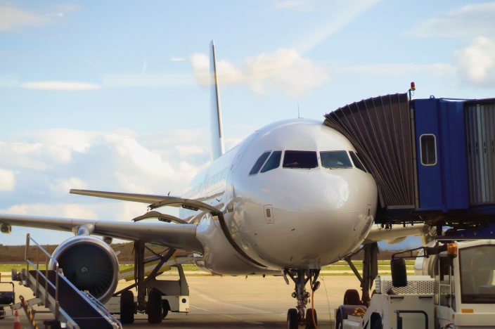 Passenger airplane sitting on the runway.