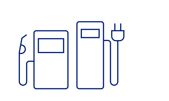 Illustration of a gas pump and an electric charging station, which are both commodities.