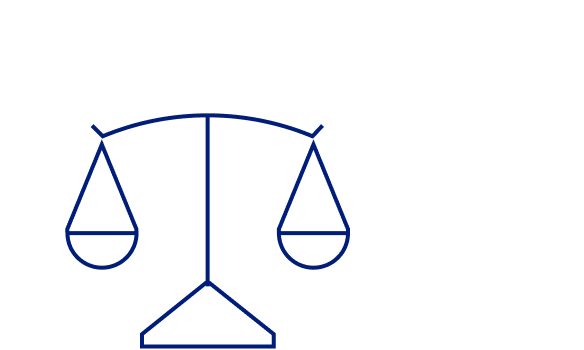 Illustration of a scale with a plate on each side. The scale is balanced, connoting the idea of balancing risks.