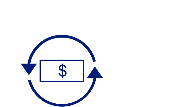 Illustration of a dollar bill inside a circle with arrows, connoting the flow of money.