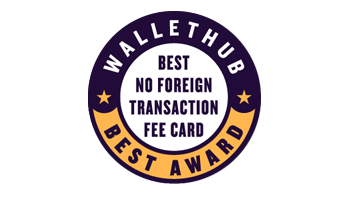 WalletHub award badge for Best No Foreign Transaction Fee Credit Card