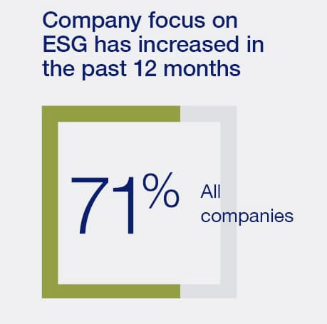 71% Company focus on ESG has increased in the past 12 months