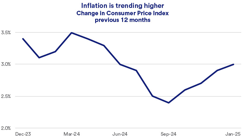 Chart depicts inflation as measured by the Consumer Price Index from December 2023 - January 2025.