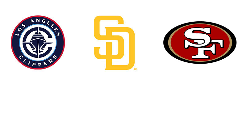 Clippers, Padres and 49ers team logos.