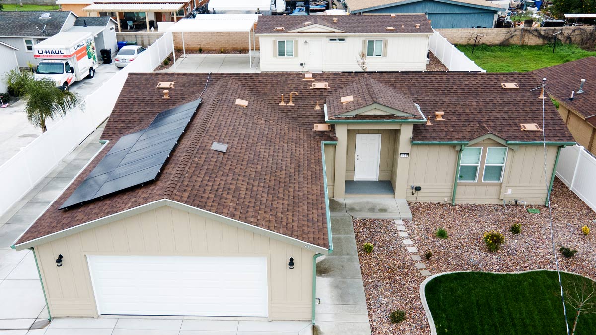 Overhead shot of a house with accessory dwelling unit