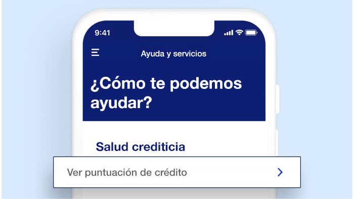 Vista de puntuación de crédito en la aplicación en un teléfono