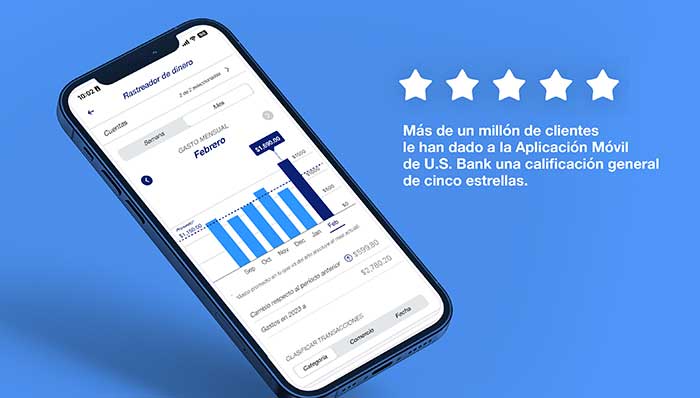 Más de un millón de clientes le dan a la Aplicación Móvil de U.S. Bank una calificación de cinco estrellas.