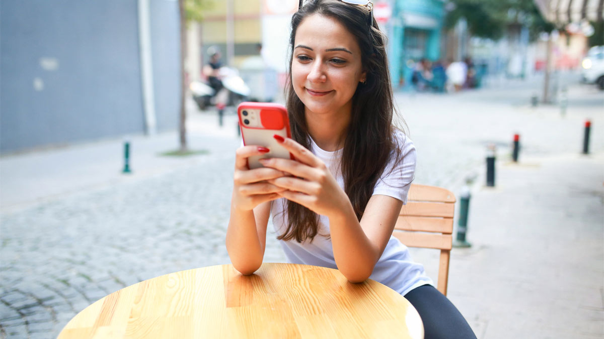 A woman checking her phone