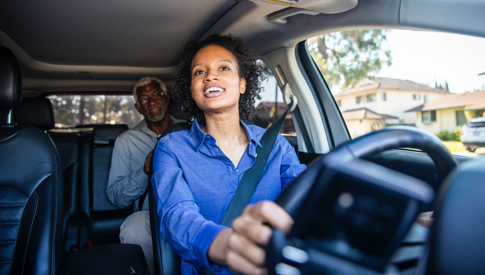 Two people in a ride share.