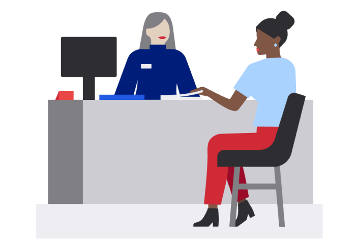 Illustration of a client speaking with a banker